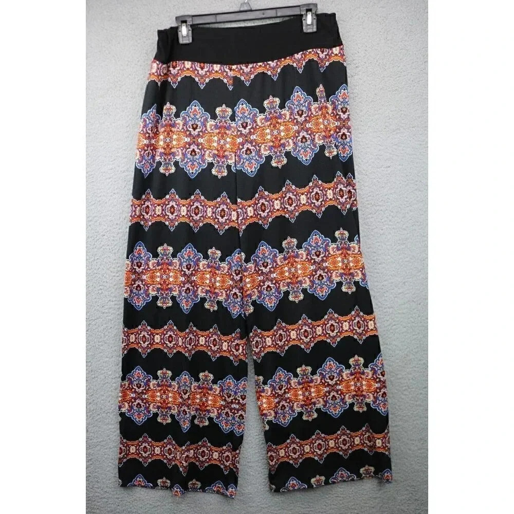 Ashley Blue Women's Wide Leg Pull-On Silky Pants-Size Large